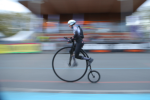 The greatest distance on a penny farthing with one leg in one hour (male) 